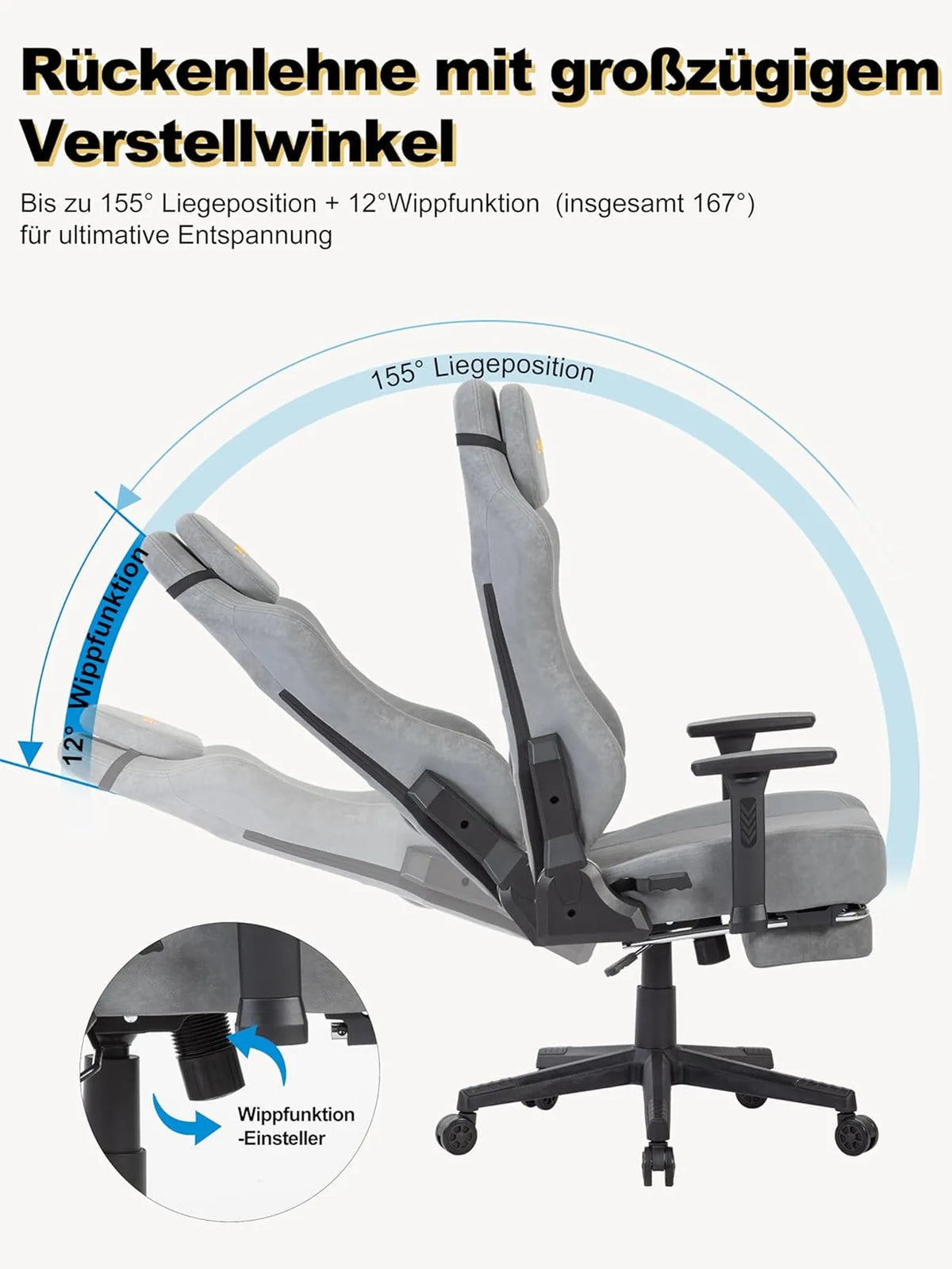 SYMINO Ergonomischer Gaming-Stuhl mit atmungsaktiver Rückenlehne – Vintage-PU-Leder – Grau – Metall und Schaumstoff