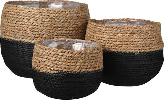 Mica Decorations Jorck Pflanzenkorb - 3er-Set - H24 x Ø26 cm - Schwarz
