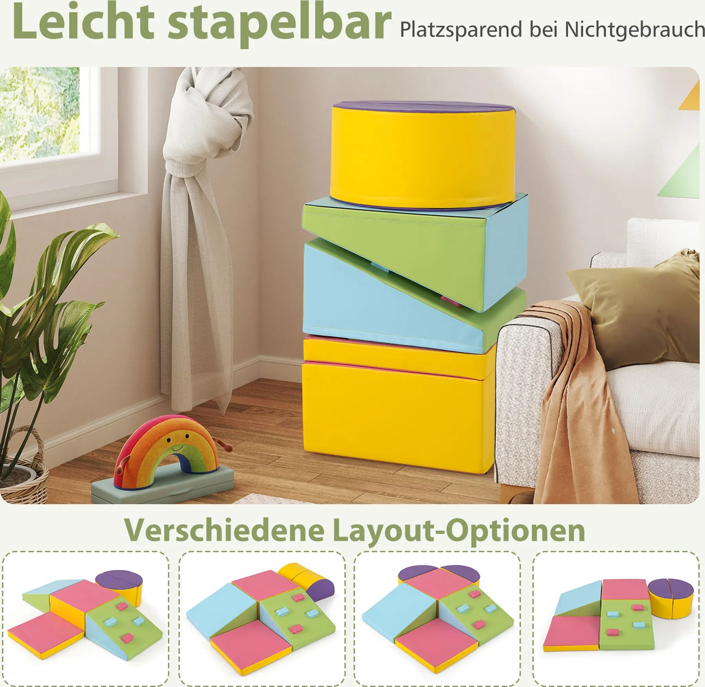 Coast Kletterblöcke aus Schaumstoff, Activity Play Set – Mit Klettverschlüssen und sorgfältigen Nähten sowie leicht zu greifenden Kletterblöcken – Für Spielzimmer und Kindertagesstätten – Buntes Leder und EPE-Schaumstoff