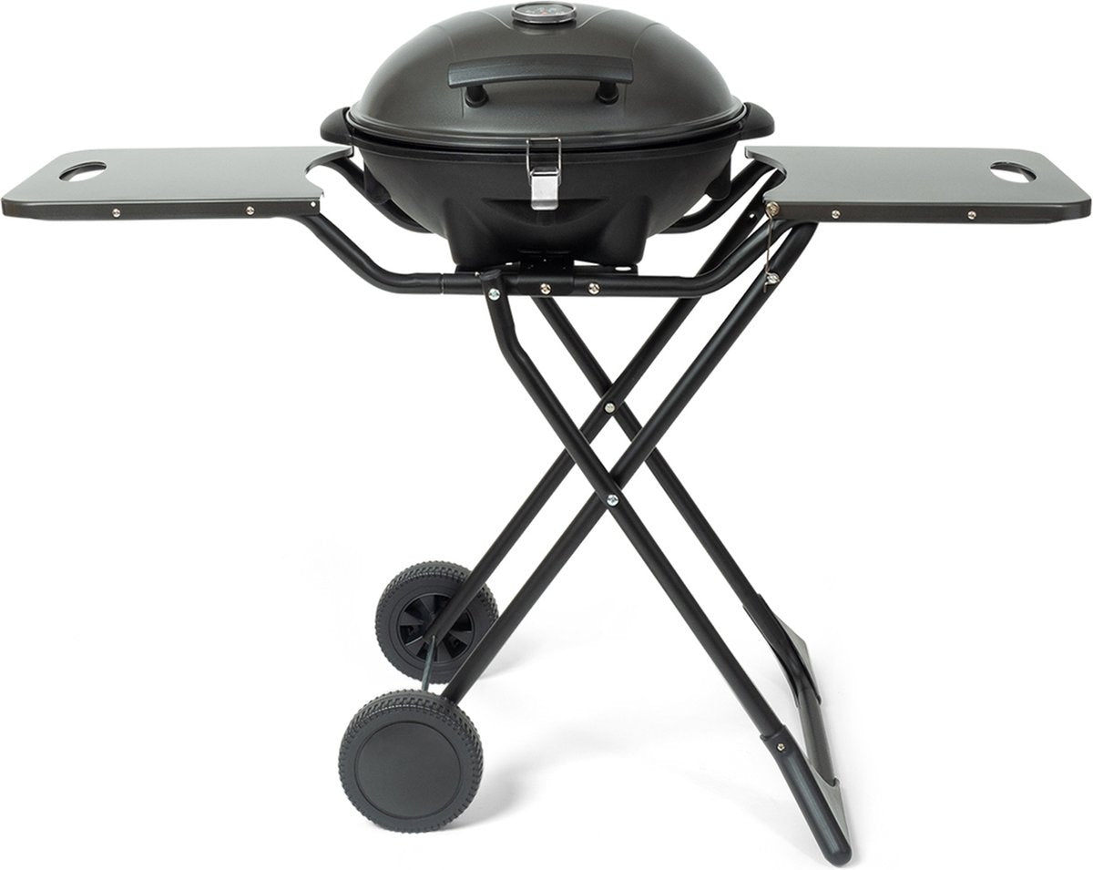 KitchenBrothers Elektrogrill - mit Rädern - klappbar - Antihaftbeschichtung - 46,5 x 33,8cm - bis zu 250Â°C - 2400W - Schwarz