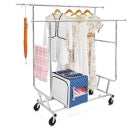 Yaheetech Kleiderständer 128 x 55 x 173 cm – Silber – Rollbar – 130 kg – Doppelte Kleiderstange