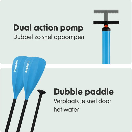 LifeGoods SUP Board All-round Compact - Mit Sitz - 100 KG Tragfähigkeit - 300 x 76 cm - Aufblasbar - Komplettes SUP Paket - Himmelblau