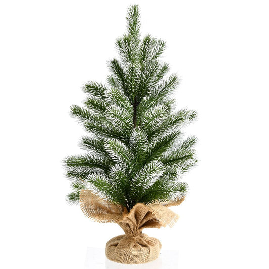 Coast Mini Künstlicher Weihnachtsbaum - Tischplatte mit Zementständer - Leinentuch - 50 cm - Grün mit Weiß