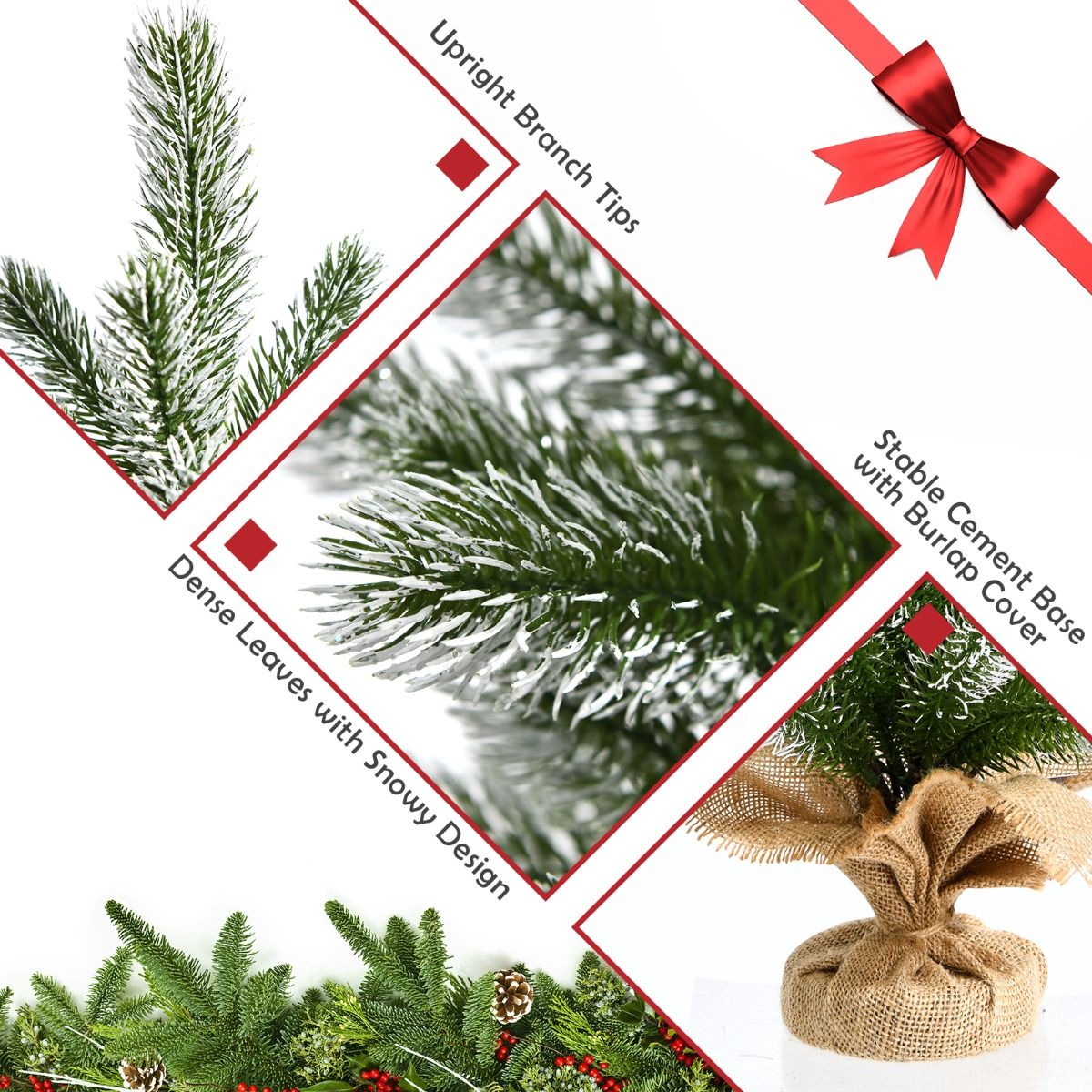 Coast Mini Künstlicher Weihnachtsbaum - Tischplatte mit Zementständer - Leinentuch - 50 cm - Grün mit Weiß