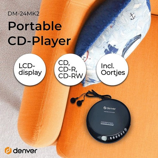 Denver Discman Tragbarer CD-Player - Inklusive Kopfhörer - CD/CD-R/CD-RW - Schwarz