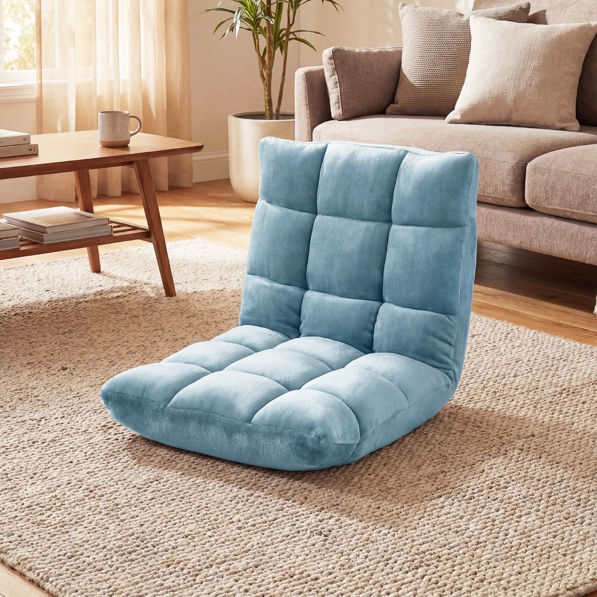 Coast Klappbarer Bodensessel – Rückenlehne in 14 Positionen verstellbar – Hochdichter Schaumstoff – Korallenfarbener Samt – 49,5 x 60 x 51 cm
