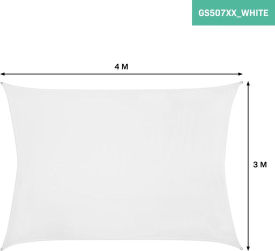 VONROC Premium Schattentuch - Tarp - Rechteck - 400x300 cm - Wasserabweisend - Weiß - Inkl. Aufbewahrungsbeutel und Befestigungsschnur