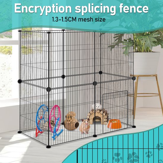 Kaninchenauslauf Puppyren 12 Paneele Schwarz DIY Haustierauslauf 35 x 35 cm für den Innenbereich