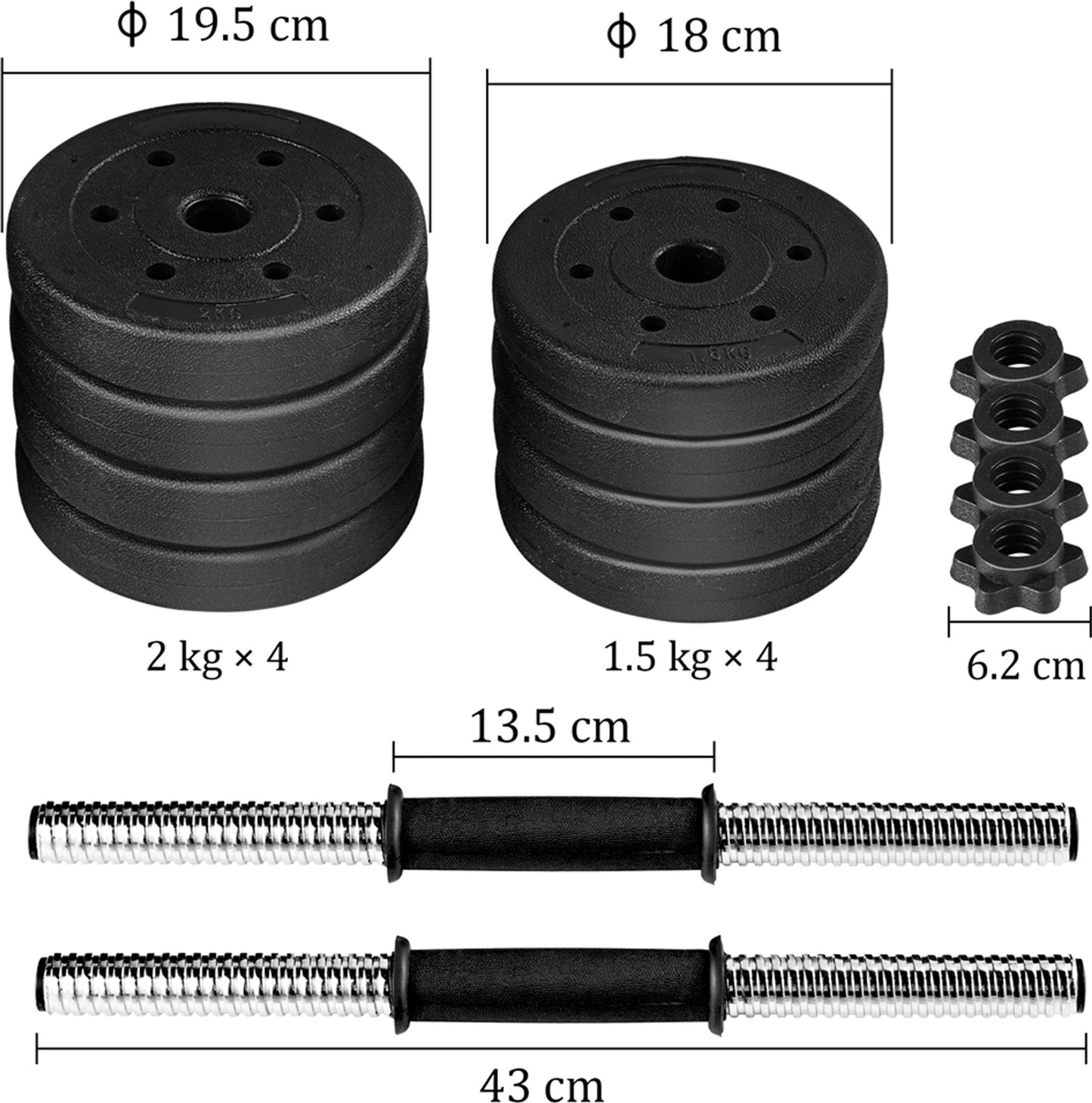 Yaheetech verstellbares Hantelset 2x 15 kg schwarz - 33,7 cm Langhantel - Ø30 mm Griff