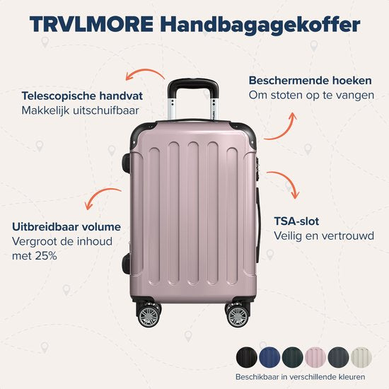 TRVLMORE Handgepäck Koffer - 45L - TSA Zahlenschloss - Leichtgewicht - erweiterbar - Trolley - 54x36x22cm - Rose Gold