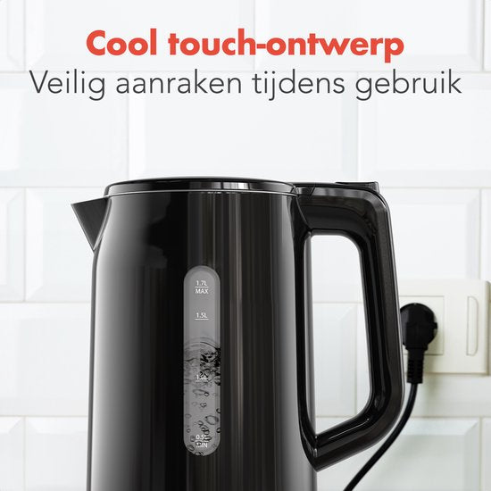 KitchenBrothers Wasserkocher - Elektrisch - 1,7 Liter - Mit Kalkfilter - Doppelwandig - Cool-touch - Schwarz