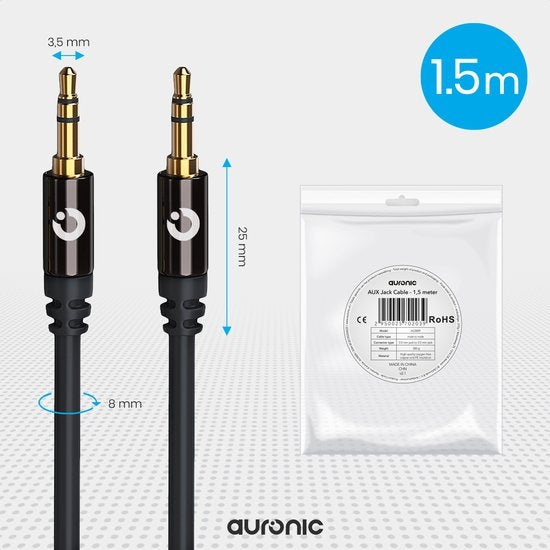 Auronic AUX-Kabel - Audiokabel 1,5 m - 3,5 mm - Stecker auf Stecker - Schwarz