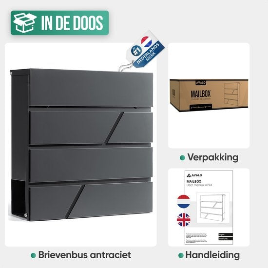 Avalo - Briefkasten - Edelstahl - mit Zeitungsfach & Schloss - inkl. Montagematerial & 2 Schlüssel - Anthrazit