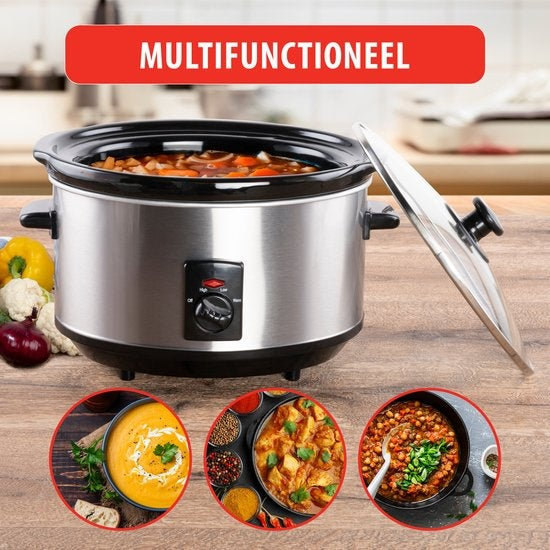 Alpina Slowcooker - 3,5 Liter - Keramik-Innenbehälter - 3 Heizstufen - Edelstahl