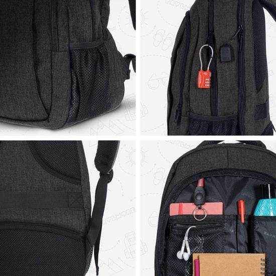 TRVLMORE Rucksack - 36L - 17.3 Zoll - Laptop-Rucksack - Schultasche - Unisex - Spritzwassergeschützt Anthrazit