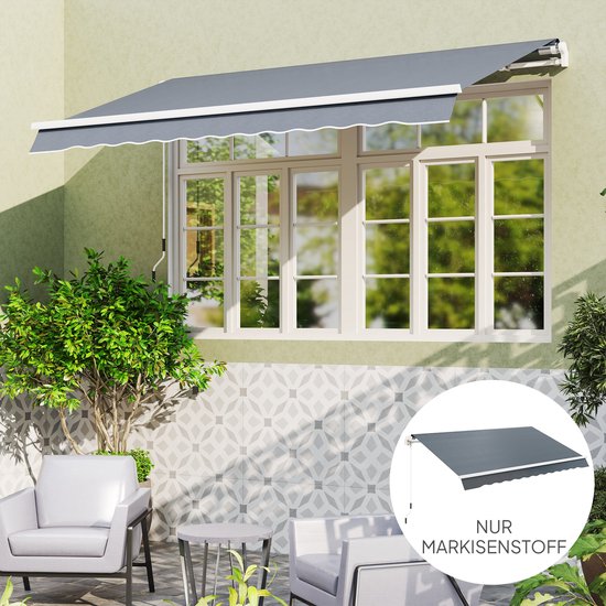 Outsunny Markisenstoff-Bezug mit Volant, wasserabweisend, Ersatzstoff für 4 x 3 m Markisen, Markisentuch, Markisenstoff, Sonnenschutz für Garten, Balkon, Hof, grau