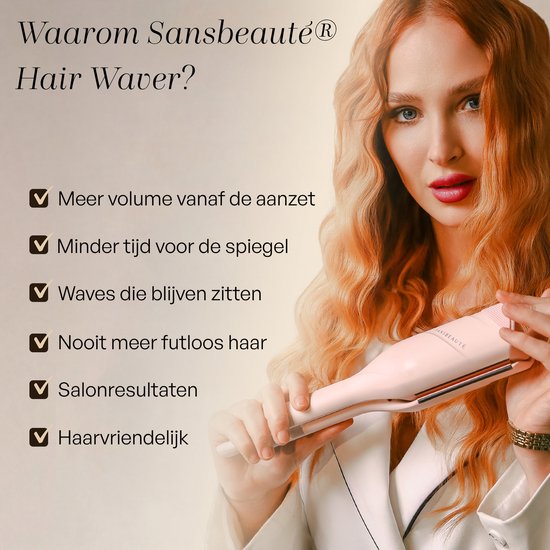 Sansbeauté® Wave Lockenstab 32 mm – Waffel-Lockenstab – Keramik-Lockenstab für Beach Waves – Mermaid Hair Waves – Mermaid Waves Lockenstab – Wavy Hair – Lockenstäbe – The Waver – Haarstyler, Lockenstab – Dünner und dicker Crimper