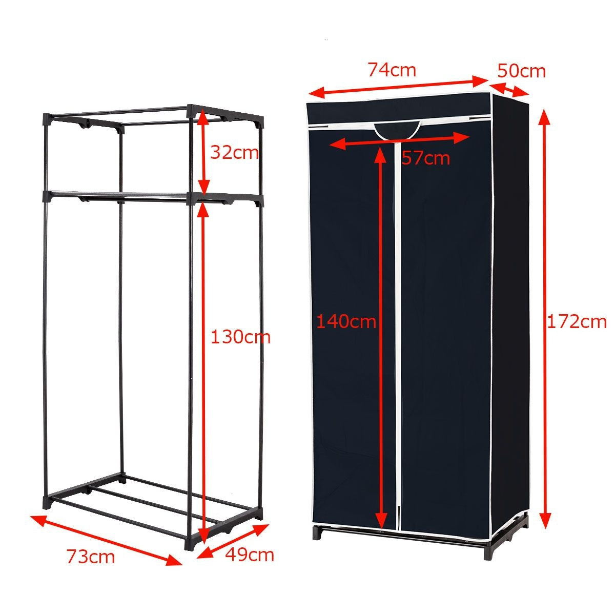 Coast Tragbare Garderobe - Stoff - 74 x 50 x 172 cm - Schwarz