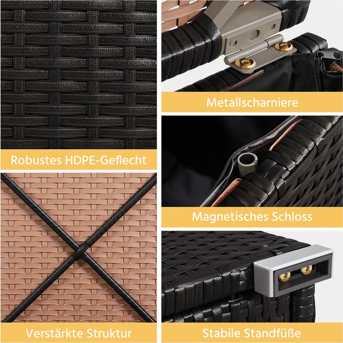 Yaheetech Hocker mit Lagerung 2 Stück - Features versteckten Fach und wasserabweisende Rattan Wicker und pulverbeschichtetem Metallrahmen - für Garten Balkon und Wohnzimmer - Brown Khaki Polyethylen und Metall - 40 x 40 x 42,5 cm