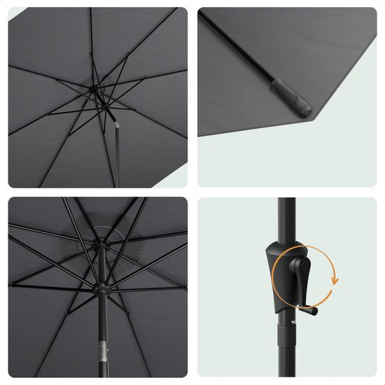 LifeGoods Sonnenschirm - Garten - Ø350 cm - 30° neigbar - Wasserdicht - UPF50+ - Dunkelgrau