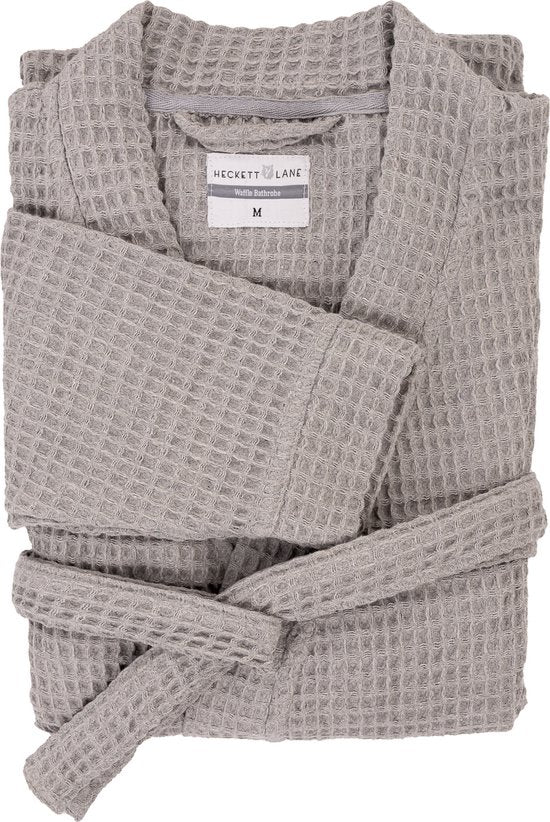 Heckettlane Bademantel Waffel - Morgenmantel für Damen und Herren - XL - Morgenmantel aus Baumwolle - Geeignet für die Sauna - Grau