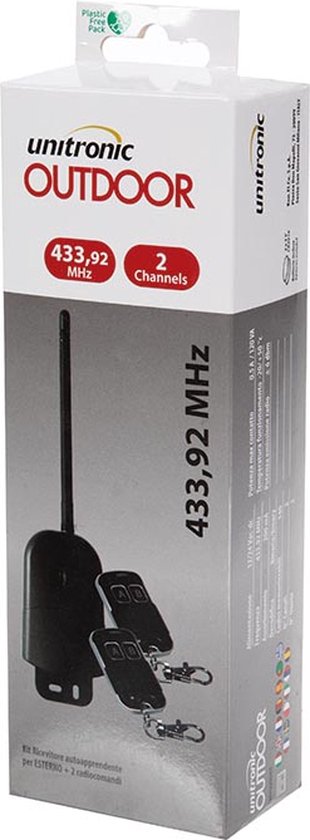 Unitronic Wireless 2-Kanal-Fernbedienungsset: 2 Sender & 1 Empfänger, 433,92 MHz, für 140 Geräte, energieeffizient, ideal für einfache Hausautomation im Innen- und Außenbereich
