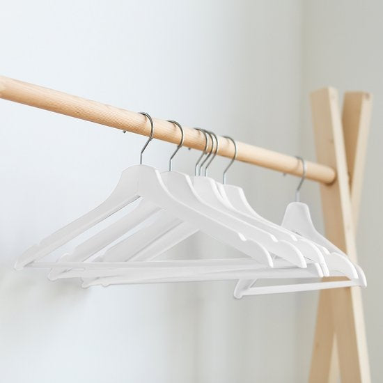 LifeGoods Kleiderbügel - Mit Hosenstange - Hartholz - Weiß - 50 Stück