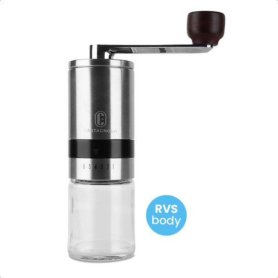 Castagnola Kaffeemühle - Manuelle Kaffeemühle - Mühle für Kaffeebohnen - Mühle für Bohnen mit 6 Stufen - Gewürzmühle - Edelstahl