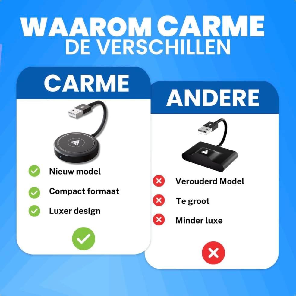 CarMe Luxury Android Auto Dongle - Drahtloses Android Auto - USB-A & USB-C - 5GHz Verbindung - Automatische Verbindung - Kompaktes Design - Schwarz