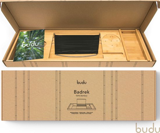 Budu Badebrett Bambus - Badebrett Holz - Badebrett für die Badewanne - Verstellbar / Ausziehbar - Badeständer - Bambus Badeständer - 70-105 cm