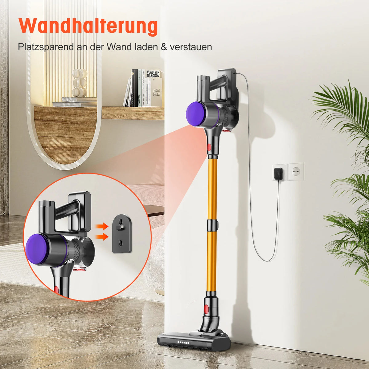 Daynee N850 Kabelloser Stabstaubsauger – 45.000 Pa – 50 Min. Akkulaufzeit – Schwarz und Lila – Kunststoff