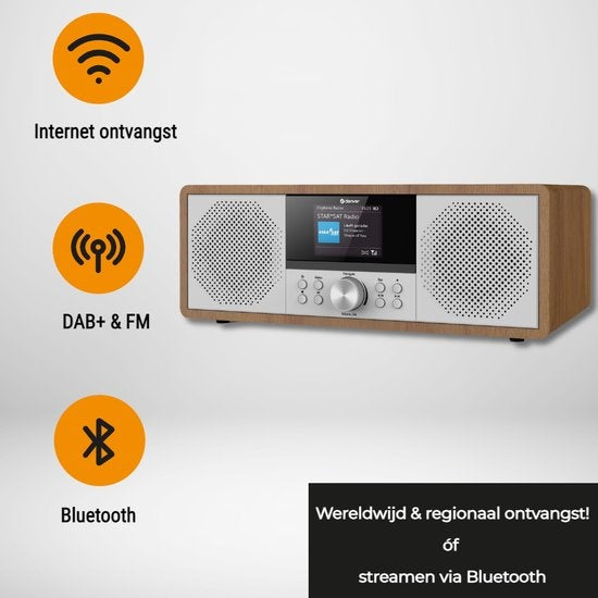 Denver Internet Radio - DAB/FM - CD-Player - Bluetooth - AUX/USB - Holz - Braun/Weiß