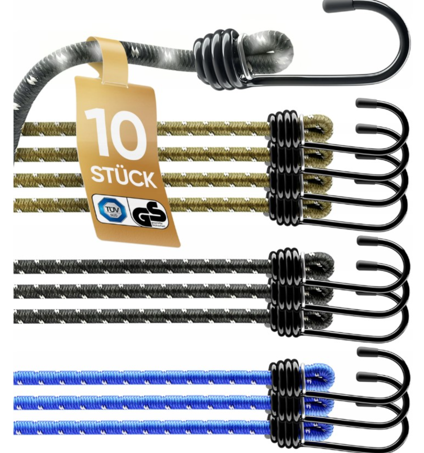 Heroism Gepäckseile mit Haken - 10 Stück - 45 cm - TÜV/GS zertifiziert - Stark & elastisch