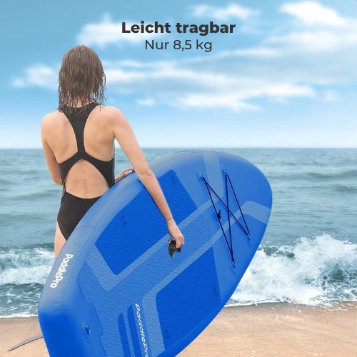 LifeGoods SUP Board - Deluxe Set - mit Sitz - Aufblasbares Paddle Board - Max. 135KG - 320x81cm - Blau