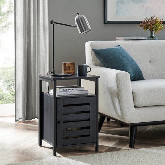O'DADDYÂ® Nachttische industrial - Beistelltisch - Nachttisch mit Tür und Einlegeböden - 40 x 40 x 60 cm - schwarz/dunkelgrau