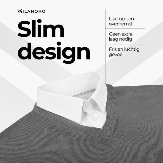 Milanoro - Herren Pullover mit Hemdkragen - Dunkelgrau - S