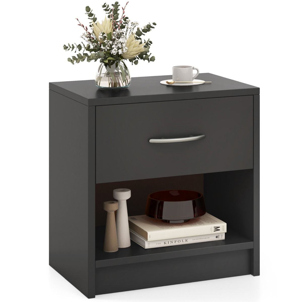 Coast Nachttisch mit Schublade – offenes Regal – kompaktes Design – 38,5 x 28 x 40,5 cm – braun und schwarz