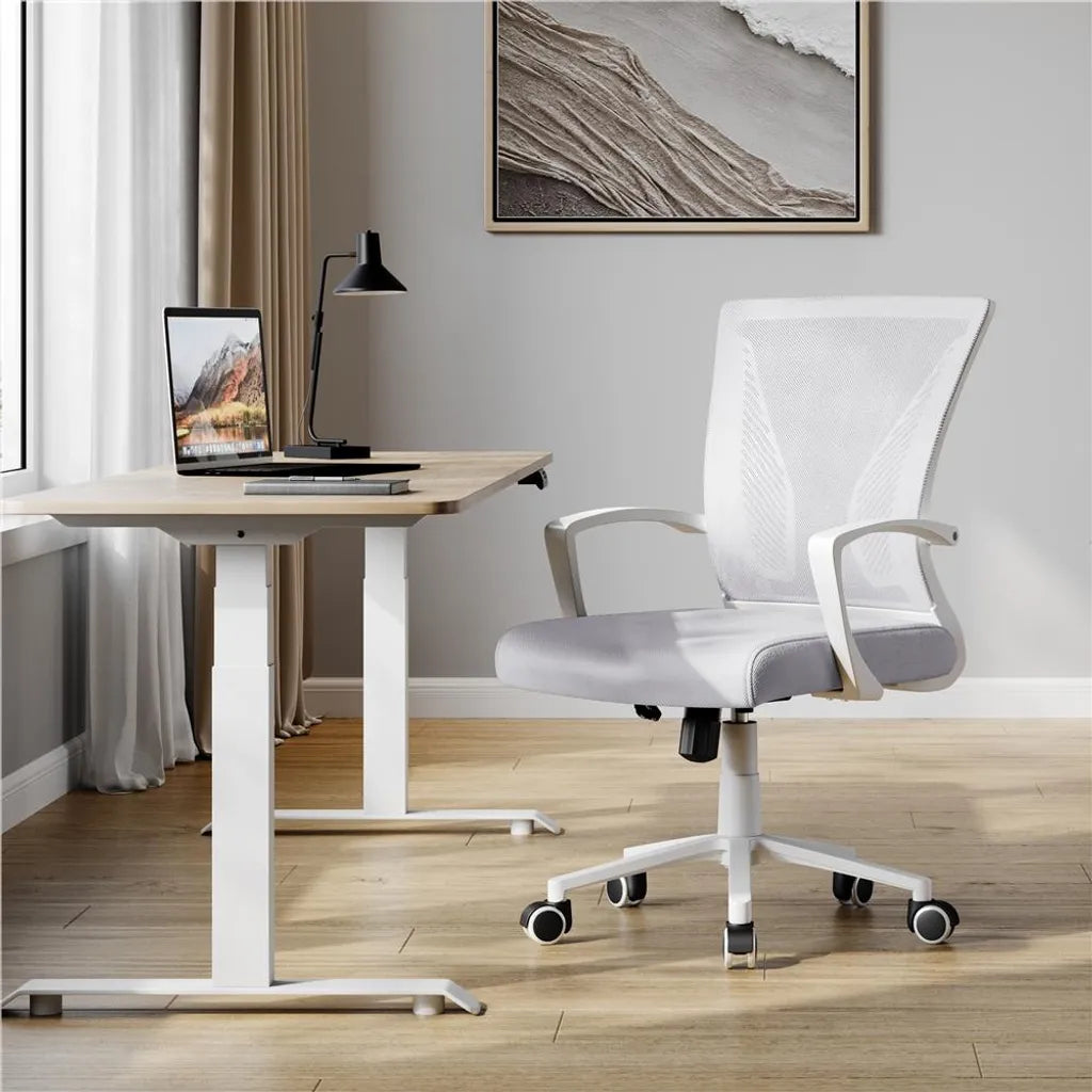 Yaheetech Ergonomischer Bürostuhl, verstellbar, Netzbezug, hellgrau