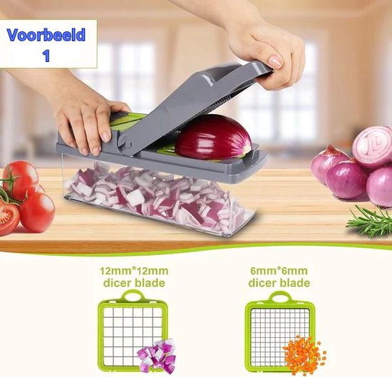 Gemüseschneider – Slicer-Dicer – Gemüsehacker – Mandoline – Gemüseschneider – inkl. 7 Klingen – inkl. Schälmesser – Käsereibe – inkl. Eiertrenner – Allesschneider –
