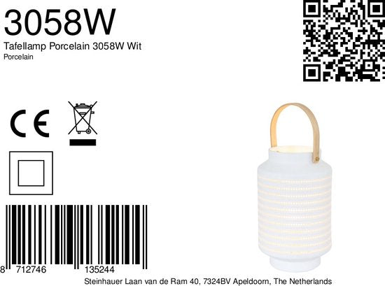 Anne Lighting Tischlampe Porcelain – weiß – Porzellan – 14 cm – E14-Fassung – 3058W