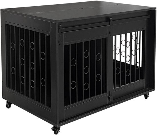 Hundehütte auf Rädern - Box für 2 Hunde auf Rädern - Hundehütte - für Welpen und kleine Hunde - 2 separate Bereiche