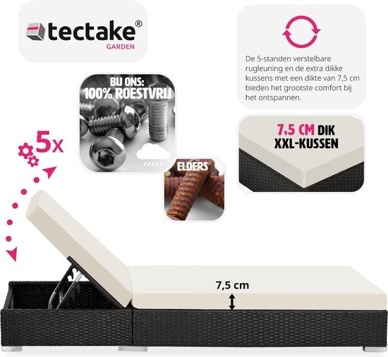 tectake 2 Luxus-Liegen mit Beistelltisch - Schwarz - Inklusive Schutzhülle - 401500