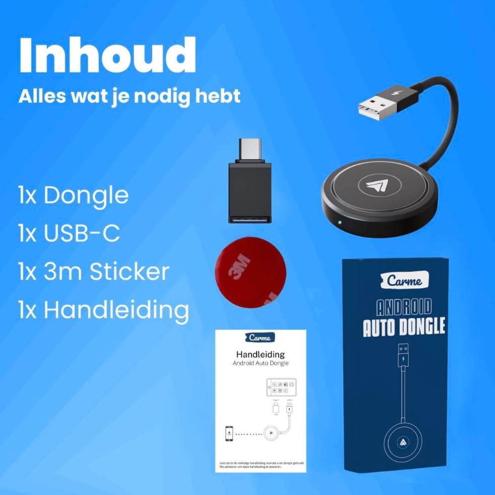 CarMe Luxury Android Auto Dongle - Drahtloses Android Auto - USB-A & USB-C - 5GHz Verbindung - Automatische Verbindung - Kompaktes Design - Schwarz