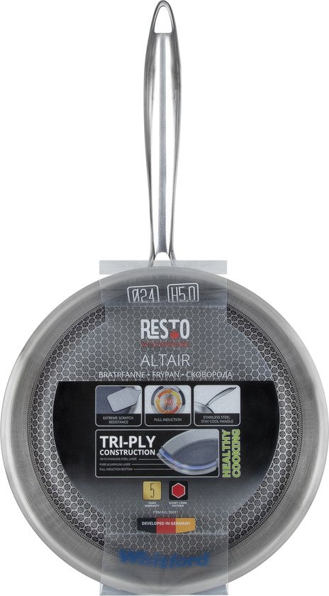 Resto Altair Bratpfanne - Ø24 cm - Dreischicht-Edelstahl - Wabenförmige Antihaftbeschichtung - Induktion - Backofenfest