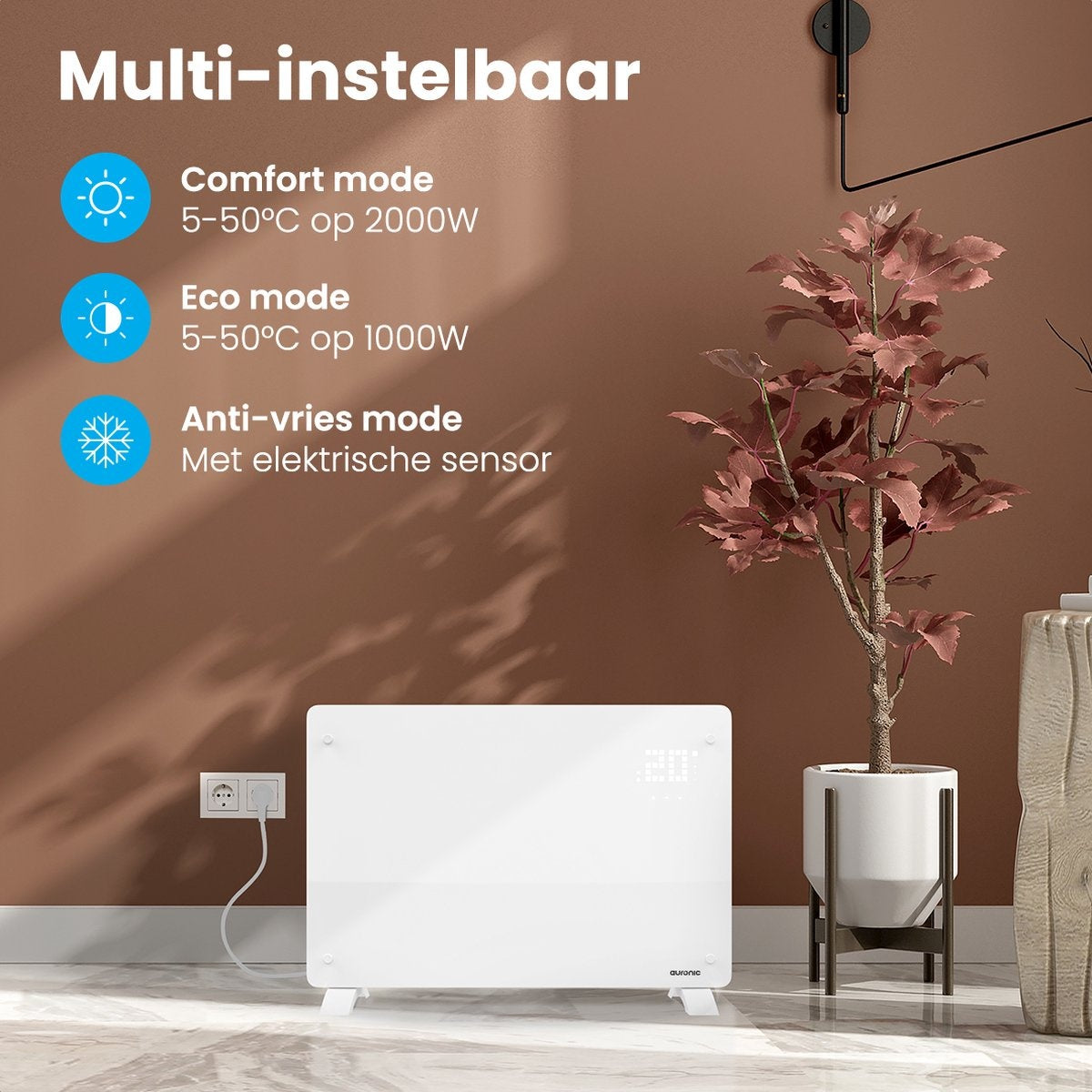 Auronic Electric Heater - Konvektorheizung mit Thermostat und Fernbedienung - Flächenheizung - bis zu 22 m3 - 2000 W - Weiß