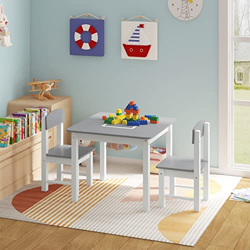 Woltu Kindertisch und -stühle mit wendbarem Spielblatt - Weiß und Grau