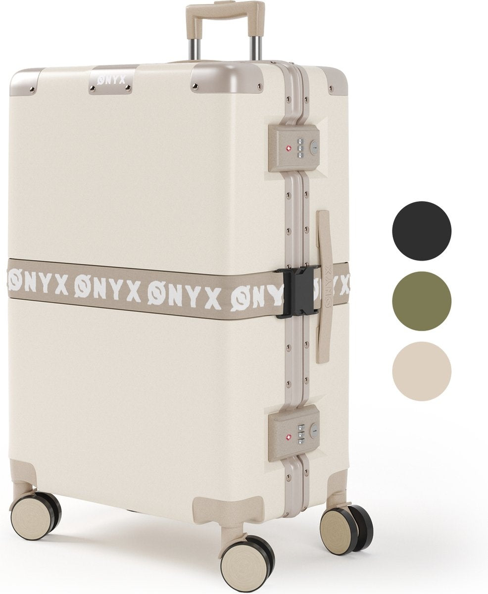 ONYXÂ¬Ã† Check-in Koffer 65L - TSA-Schloss - Spinner-Räder - Leichter Trolley - Aluminiumverschluss - Sandweiß