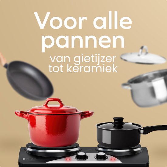 KitchenBrothers Elektrokochfeld - 2 Brenner - Freistehend - 7 Temperaturstufen - 1500W + 1000W - Schwarz