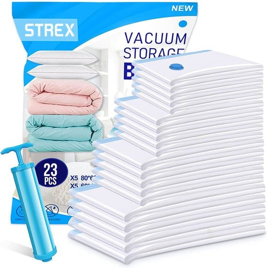 Strex Vacuum Bags Duvets & Clothes - 23 Stück / 4 Größen - Reisebeutel / Vakuumbeutel - inkl. Handpumpe