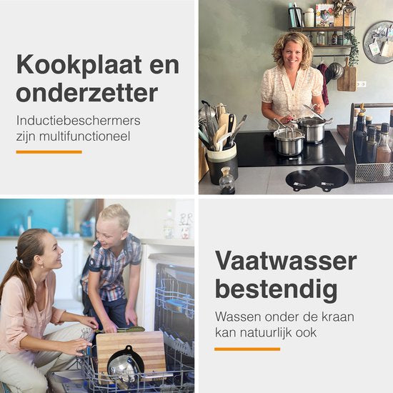 KitchenLove Induktionsschutz - Matte rund - 4 Stück 3 Größen - Pfannenschutzmatte - Hitzebeständig bis 240°C - Schwarz